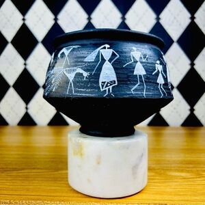 Folk Art Earthenware Hand-Painted| Zulu/ Warli/ Mumbres Cave Paintings Inspired
